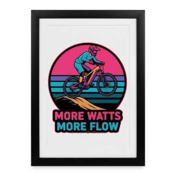Retro E-MTB Sunset Plus de Watts Plus de Débit - Affiche encadrée (27 × 37 cm) - noir - Devant