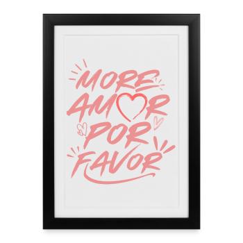 More Amor Por Favor Love Heart Design Pink - Framed poster (27 × 37 cm) - black - Front
