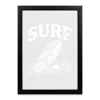 Surf Surf Art Surf Surf Retro Surf Surf - Affiche encadrée (27 × 37 cm) - noir - Devant