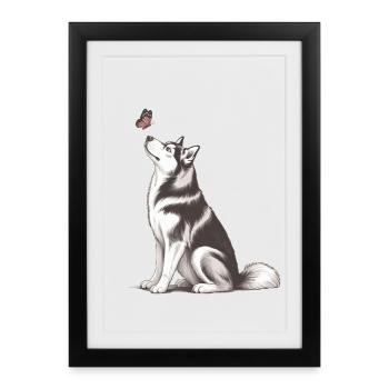 4. Cadeau de husky sibérien pour propriétaires de chiens - Affiche encadrée (27 × 37 cm) - noir - Devant