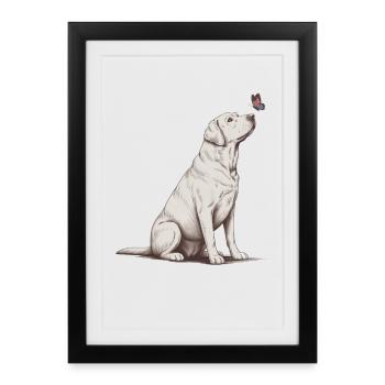 Labrador Retriever avec croquis papillon - Affiche encadrée (27 × 37 cm) - noir - Devant