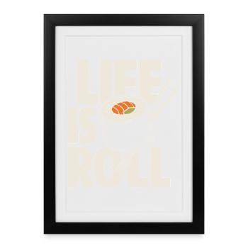 La vie est un motif de sushi Roll Kawaii - Affiche encadrée (27 × 37 cm) - noir - Devant