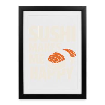 Les sushis me rendent heureux, mignons sushis - Affiche encadrée (27 × 37 cm) - noir - Devant