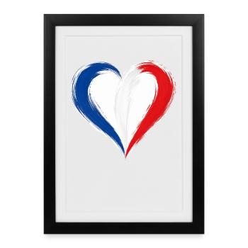 Maillot en cœur tricolore pour les fans de football et femmes - Affiche encadrée (27 × 37 cm) - noir - Devant