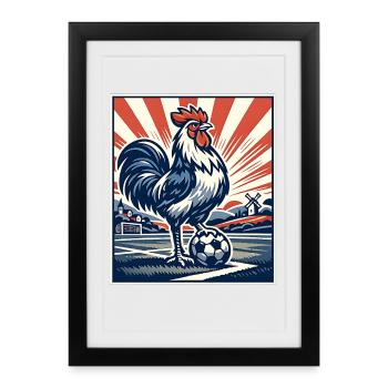 Frankreich Hahn Fußball Fan Motiv Wappentier  - Gerahmtes Poster (27 × 37 cm) - Schwarz - Vorne