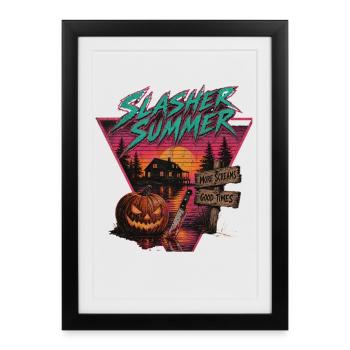 Tendance du motif rétro d’horreur d’été Halloween slasher - Affiche encadrée (27 × 37 cm) - noir - Devant