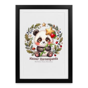 Kleiner Sternen Panda im Blattkranz - Gerahmtes Poster (27 × 37 cm) - Schwarz - Vorne