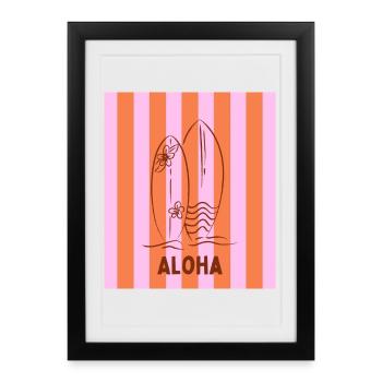 Planche de surf Aloha - Affiche encadrée (27 × 37 cm) - noir - Devant