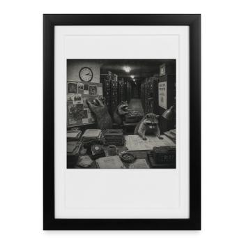 Fan de Crime Animale Échec Raton Laveur Noir Rétro Noir - Affiche encadrée (27 × 37 cm) - noir - Devant
