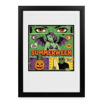 Summerween Horror Comic Chemise rétro pour Halloween - Affiche encadrée (27 × 37 cm) - noir - Devant