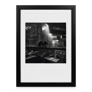 Bear Industry Lost Place Usine rétro Crime Animal - Affiche encadrée (27 × 37 cm) - noir - Devant