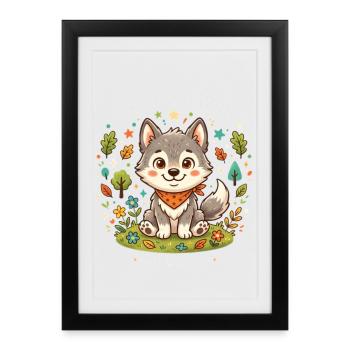 Der süße Wolf Waldentdecker - Gerahmtes Poster (27 × 37 cm) - Schwarz - Vorne