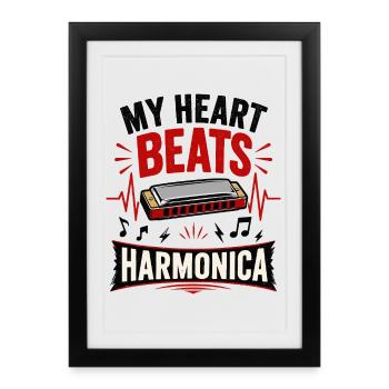 Instrument Harmonica Musique Battement de cœur - Affiche encadrée (27 × 37 cm) - noir - Devant