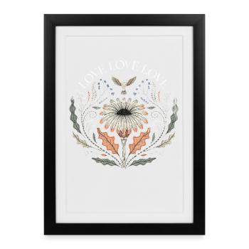 Love Love Love Floral Saying Retro T-Shirt - Framed poster (27 × 37 cm) - black - Front