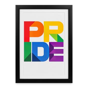 Lettrage arc-en-ciel Pride Modern Block Design - Affiche encadrée (27 × 37 cm) - noir - Devant