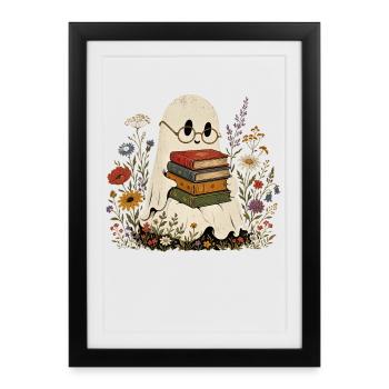 Cute Ghost Books Wildflower T-Shirt Women - Framed poster (27 × 37 cm) - black - Front
