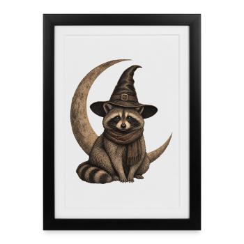 Raccoon with witch hat before crescent moon Halloween - Framed poster (27 × 37 cm) - black - Front