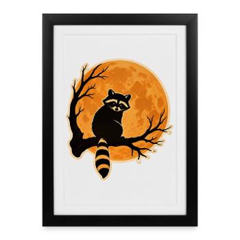 Motif rétro d’autocollants d’Halloween pour la pleine lune laveur - Affiche encadrée (27 × 37 cm) - noir - Devant