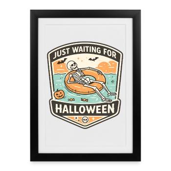 Attendant l’anticipation du squelette d’Halloween - Affiche encadrée (27 × 37 cm) - noir - Devant