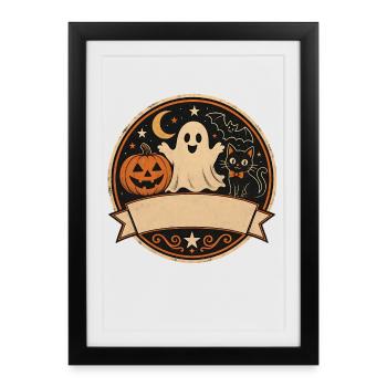 Ghost Pumpkin Cat T-Shirt Halloween Retro - Framed poster (27 × 37 cm) - black - Front