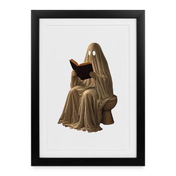 Geist Liest Buch Klo Hoodie Halloween Retro - Gerahmtes Poster (27 × 37 cm) - Schwarz - Vorne