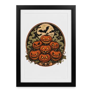 Des citrouilles d’Halloween effrayantes avec des chauves-souris - Affiche encadrée (27 × 37 cm) - noir - Devant