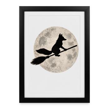 Motif de la pleine lune vintage de la sorcière renard d’Halloween - Affiche encadrée (27 × 37 cm) - noir - Devant