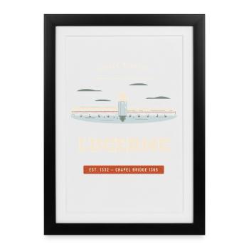 Lucerne — Pont de la Chapelle, fond sombre - Affiche encadrée (27 × 37 cm) - noir - Devant