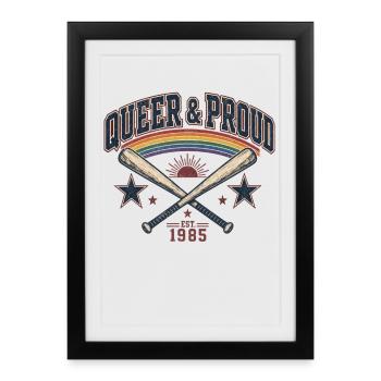 Queer & Proud Baseball T-Shirt Vintage Pride Retro - Framed poster (27 × 37 cm) - black - Front