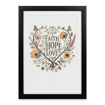 Sweat à capuche botanique Love Faith Hope Love Botanical Heart Vintage - Affiche encadrée (27 × 37 cm) - noir - Devant