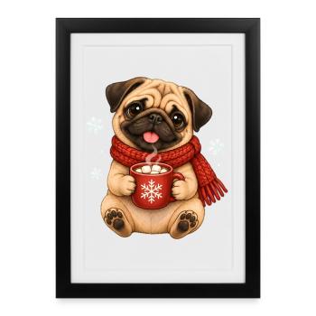 Mops Hund süßer Mops niedlicher Mops - Gerahmtes Poster (27 × 37 cm) - Schwarz - Vorne