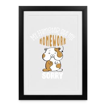 Mon hamster a mangé mon travail - école - Enfants - Fun - Affiche encadrée (27 × 37 cm) - noir - Devant