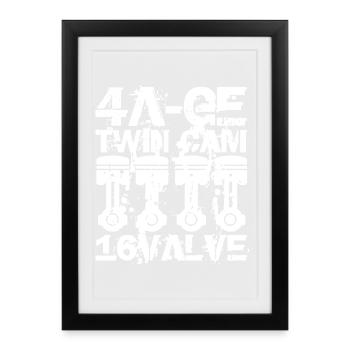 4A GE Twin Cam 16 Valve engine. The legendary engine - Framed poster (27 × 37 cm) - black - Front