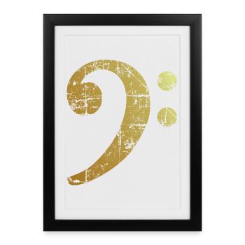 Bassschlüssel (Vintage Goldgelb) Bassisten Bass - Gerahmtes Poster (27 × 37 cm) - Schwarz - Vorne