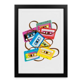 colorful 80s music cassettes with band salad - Framed poster (27 × 37 cm) - black - Front