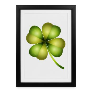 trèfle à quatre feuilles dans des tons verts brillants - Affiche encadrée (27 × 37 cm) - noir - Devant
