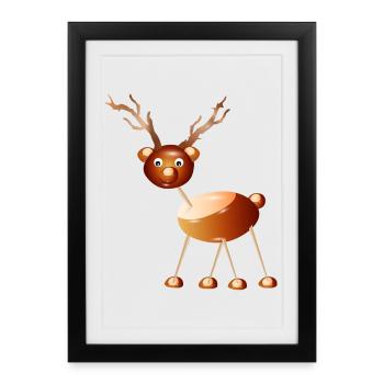 Cerf avec des bois faits de châtaignes et de cure-dents - Affiche encadrée (27 × 37 cm) - noir - Devant