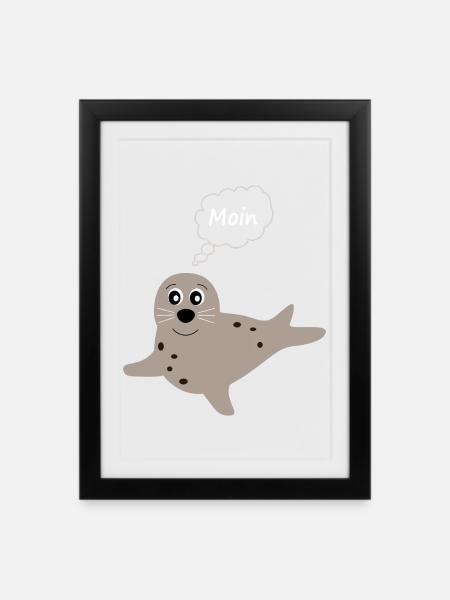 Seehund Seehunde Robbe Robben Tiere - Gerahmtes Poster (27 × 37 cm) - Schwarz