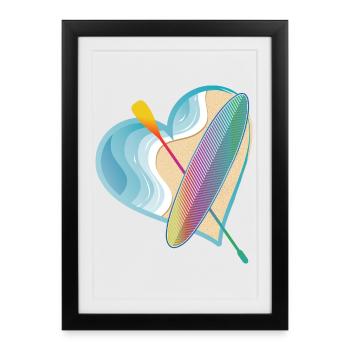 Stand up paddle avec beaucoup de cœur sur la plage - Affiche encadrée (27 × 37 cm) - noir - Devant