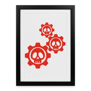 Skulls and red gears - Framed poster (27 × 37 cm) - black - Front