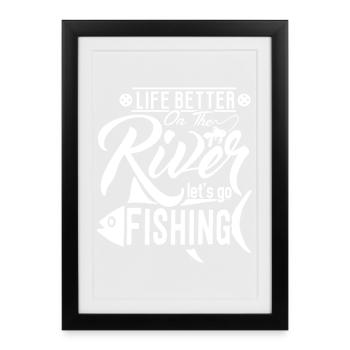 pêche, pêcheur, canne à pêche - Affiche encadrée (27 × 37 cm) - noir - Devant