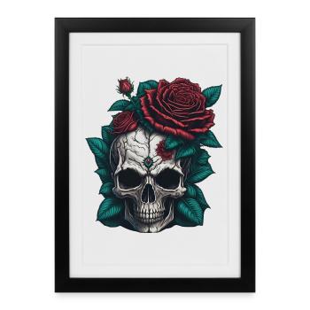 Crâne avec des roses - Affiche encadrée (27 × 37 cm) - noir - Devant