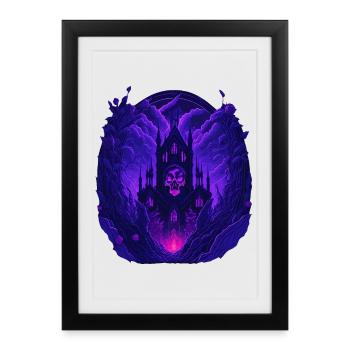 Architecture gothique néon Château gothique - Affiche encadrée (27 × 37 cm) - noir - Devant