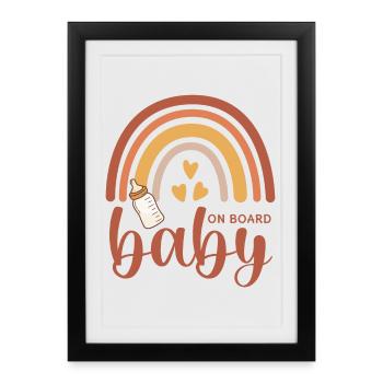 Boho Rainbow Hearts Biberon Bébé à bord - Affiche encadrée (27 × 37 cm) - noir - Devant