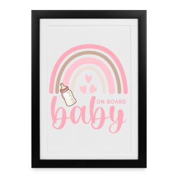 Boho Rainbow Hearts Biberon Bébé à bord - Affiche encadrée (27 × 37 cm) - noir - Devant