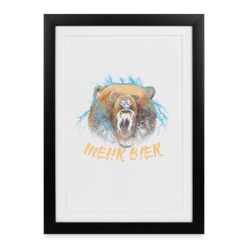 Bär brüllt Mehr Bier - Gerahmtes Poster (27 × 37 cm) - Schwarz - Vorne