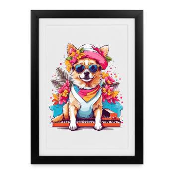 Chien avec piano - Affiche encadrée (27 × 37 cm) - noir - Devant