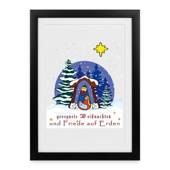 gesegnete Weihnachten, Weihnachtskrippe - Gerahmtes Poster (27 × 37 cm) - Schwarz - Vorne