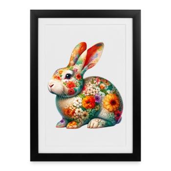 Lapin décoré de fleurs - Affiche encadrée (27 × 37 cm) - noir - Devant