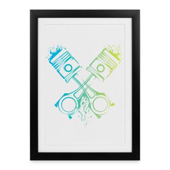 v8 piston car flames musclecar engine colors logo - Framed poster (27 × 37 cm) - black - Front